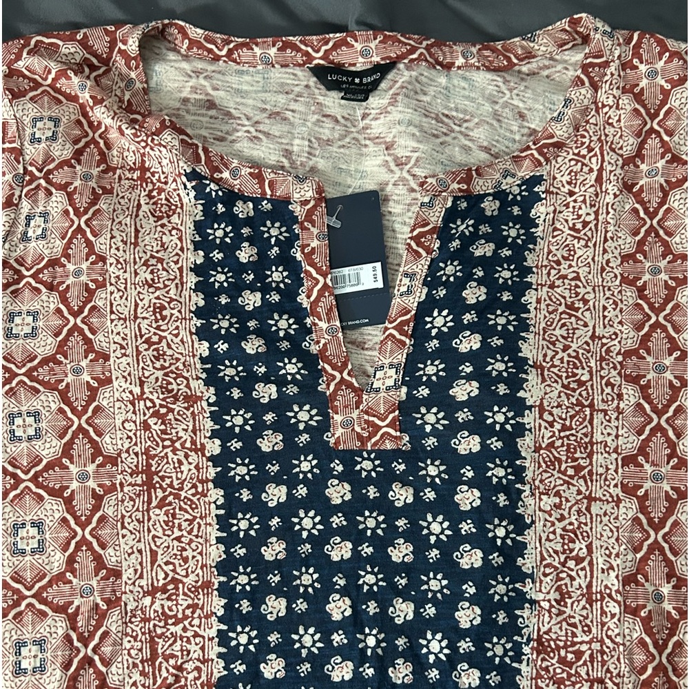 Lucky Brand Red and Blue Short Sleeve Top